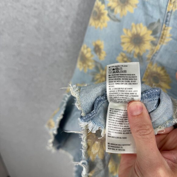 American Eagle Skirt All Overalls Size S Blue Yellow Sunflower Denim Cottage - Picture 8 of 12